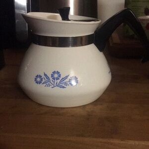 Vintage Corningware White tea Pot with corn flower Blue Floral Design
